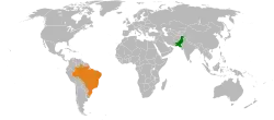 Map indicating locations of Pakistan and Brazil