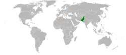 Map indicating locations of Pakistan and Malta