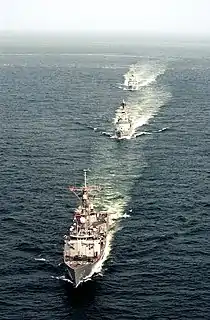 USS Rueben James, PNS Shahjahan and PNS Tippu Sultan in Exercise Inspired Siren in the Indian Ocean in 2002.