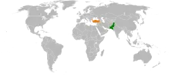 Map indicating locations of Pakistan and Turkey