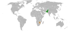 Map indicating locations of Pakistan and Zimbabwe