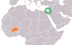 Map indicating locations of Palestine and Burkina Faso