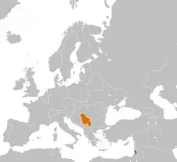 Map indicating locations of Palestine and Serbia