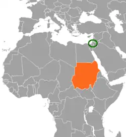 Map indicating locations of Palestine and Sudan