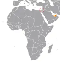 Map indicating locations of Palestine and United Arab Emirates