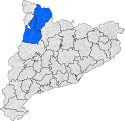 A map of Catalonia showing the location of the Pallars