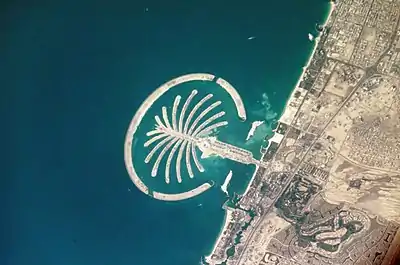 Jumeira Palm Islands projects in Dubai, as seen from the International Space Station.