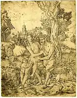 A family of fauns, engraving