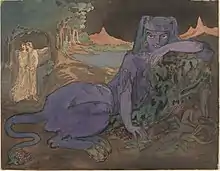 Mythical blue cat painted by Pamela Colman Smith
