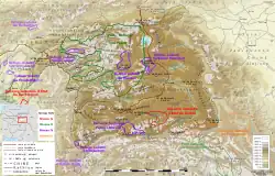 Map of eastern Tajikistan and the Pamir Ranges, showing Tajik National Park outlined in green