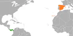 Map indicating locations of Panama and Spain