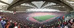 An internal panoramic view of the Stadio Olimpico, sold-out for the football match between Roma and Genoa, 28 May 2017.