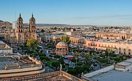 Plaza de Armas in the Historic centre of Durango City.