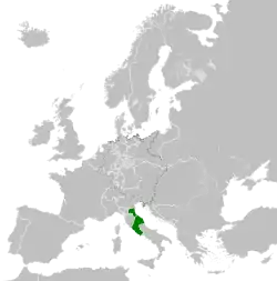 The Papal States in 1815 after the Napoleonic Wars