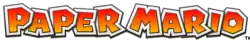 The Paper Mario series logo features the series title in an angular, red font, with a white paper outline around each letter.