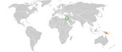 Map indicating locations of Israel and Papua New Guinea