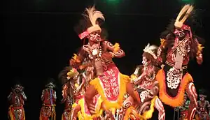 Image 68Papuan tribal war dance from Yapen, Papua. The easternmost provinces of Papua and West Papua are still affected by small scale regional conflict caused by separatist rebellion. Caution required for travelers into these provinces. (from Tourism in Indonesia)