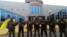 Ukrainian Forces in front of the terminal of Lugansk / Luhansk Airport.