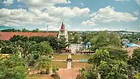 Aerial side view of Bantay Church