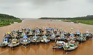 Fishing boats moored in the Anjarle creek