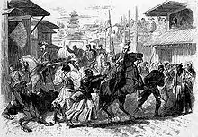 Attack in Kyoto on the British envoy to Japan, Harry Parkes, printed in the 13 June 1868 issue of Le Monde Illustré