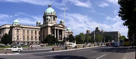 The Parliament of Serbia, and the headquarters of the Serbian Post in Belgrade, 1938