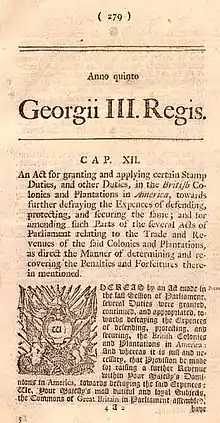 a newspaper announcing the 1765 Stamp Act