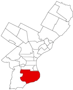 Map of Philadelphia County, Pennsylvania highlighting Passyunk Township prior to the Act of Consolidation, 1854