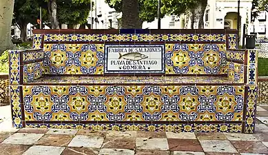 One of the several tiled benches of the Plaza 25 de Julio built in 1917, Santa Cruz de Tenerife, Canary Islands