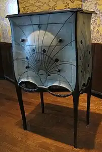 Rococo influences - Commode, by Paul Iribarne Garay, c.1912, mahogany and tulip wood frame, slate top, green-tinted shagreen upholstery, ebony knobs, base and garlands, Museum of Decorative Arts, Paris