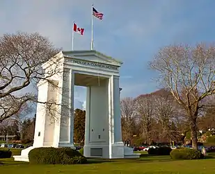 Peace Arch International Park, between Surrey, BC and Blaine, WA.