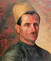 Peasant from Btalloun wearing typical mountain headdress. Oil on canvas by Khalil Saleeby, 1926