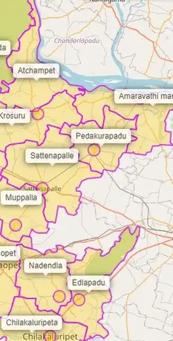 Mandal map of Palnadu district showing  Pedakurapadu mandal