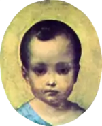 Framed oval head and shoulders portrait of an infant boy