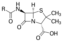 Penicillin, an antibiotic where "R" is the variable group