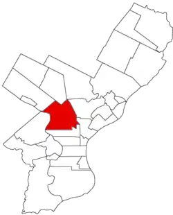 Map of Philadelphia County, Pennsylvania highlighting Penn Township before the Act of Consolidation, 1854