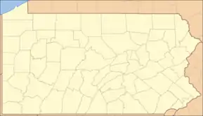 A map of the state of Pennsylvania showing all 67 counties and a red circle marking the site of each state park