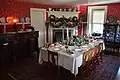 The home's dining room, decorated for the holiday season