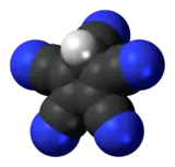 Space-filling model of the pentacyanocyclopentadiene molecule