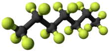 Ball-and-stick model of perfluoroheptane