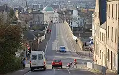 A view from Bridgend's East Bridge Street to West Bridge Street, which traverses the bridge