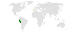 Map indicating locations of Peru and Portugal