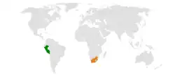 Map indicating locations of Peru and South Africa