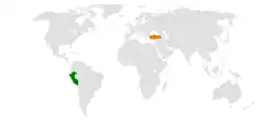 Map indicating locations of Peru and Turkey