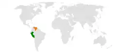 Map indicating locations of Peru and Venezuela