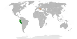 Map indicating locations of Peru and Yugoslavia