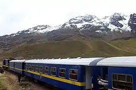 Train near La Raya station with Kunka (center) in the background