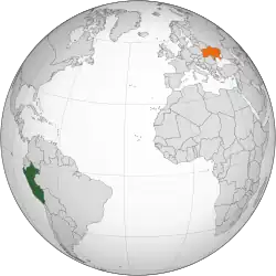 Map indicating locations of Peru and Ukraine