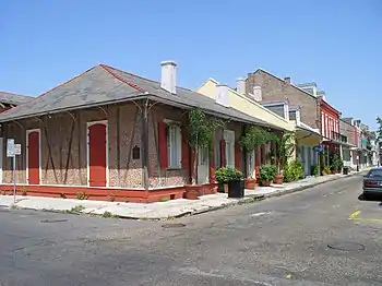 Gabriel Peyroux House in New Orleans, built c. 1780, is an example of briquette-entre-poteaux (brick-between-post) construction.