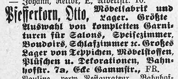 Advertising for Otto Pfefferkorn in 1900